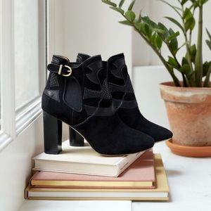 NWOT Sézane Leon Black Suede & Leather Ankle Boots